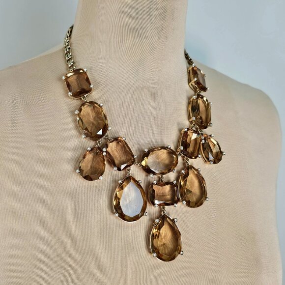 Banana Republic Champagne Stone Statement Necklace | Faceted Drop | Adjustable - Picture 11 of 11